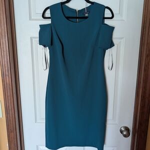 Tommy Hilfiger Teal Cold-Shoulder Sheath Dress